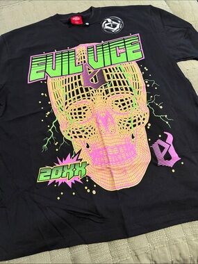 Evil Vice  red tag Graphic T-Shirt with neon Design size xl NWT